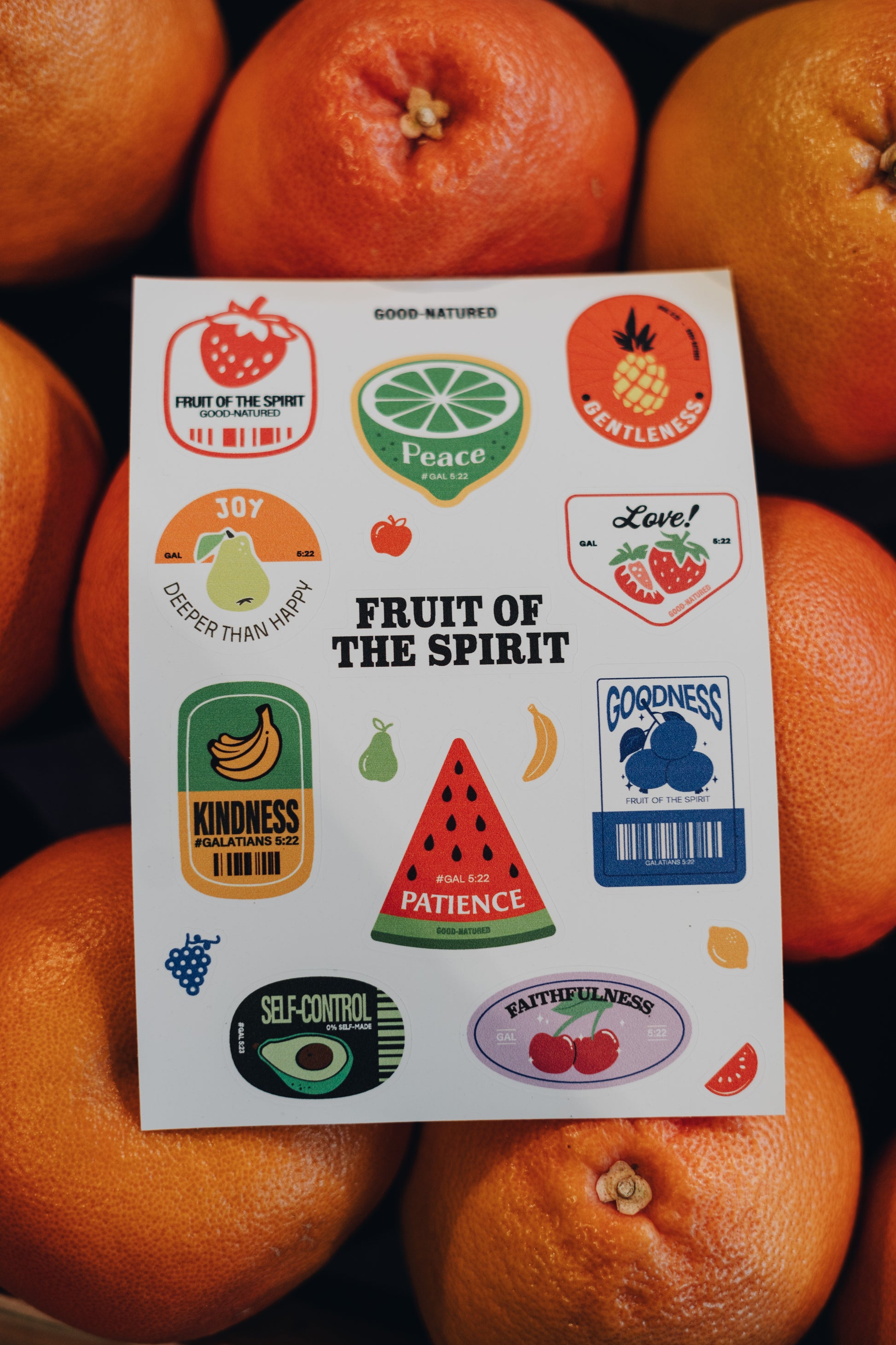 Fruit of the Spirit Stickerpack mit 18 Stickern im PLU-Stil von Good-Natured