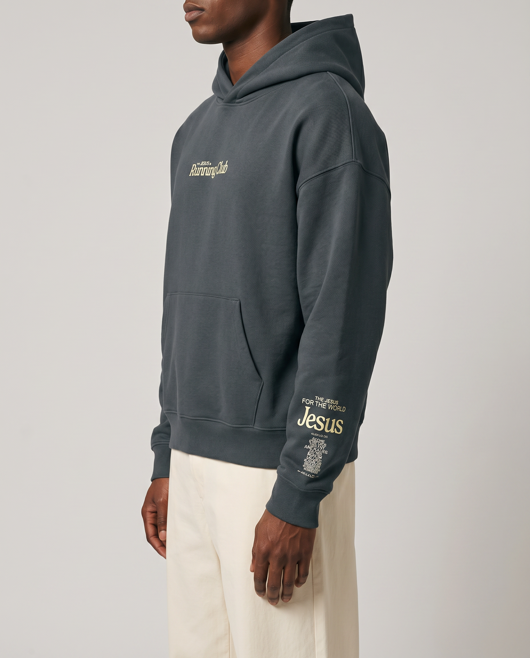 Jesus Running Club Light Hoodie Seitenansicht christlicher Hoodie Good-Natured